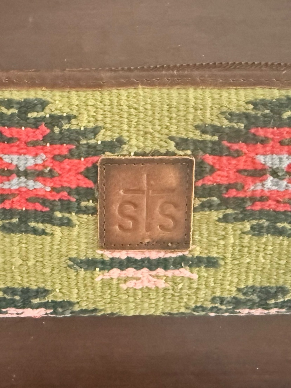 STS Ranchwear Green Southwestern Pattern Zip Wallet with Red & Pink Accents - Picture 3 of 7